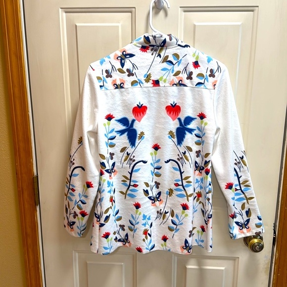 Floral Printed Military Style White Blazer Jacket size S - Picture 2 of 5